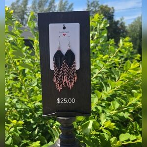 Handmade Black and Pink Beaded Earrings